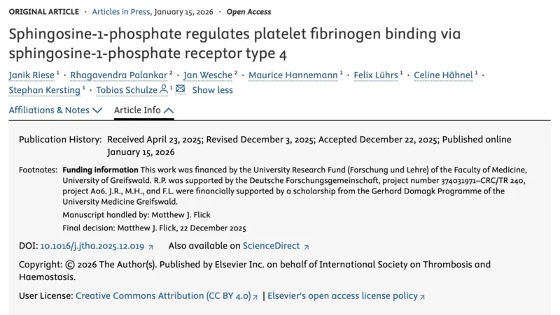 S1PR4 Controls Platelet Fibrinogen Binding and Thrombus Formation - JTH