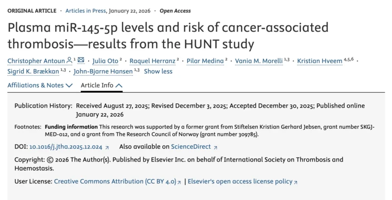 Results from The HUNT Study on The Role of Plasma miR-145-5p Levels in Cancer-Associated VTE - JTH