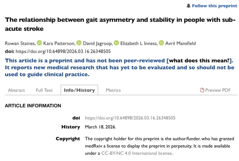 Avril Mansfield: Does Walking Asymmetry After Stroke Increase the Risk of Lateral Instability and Falls?