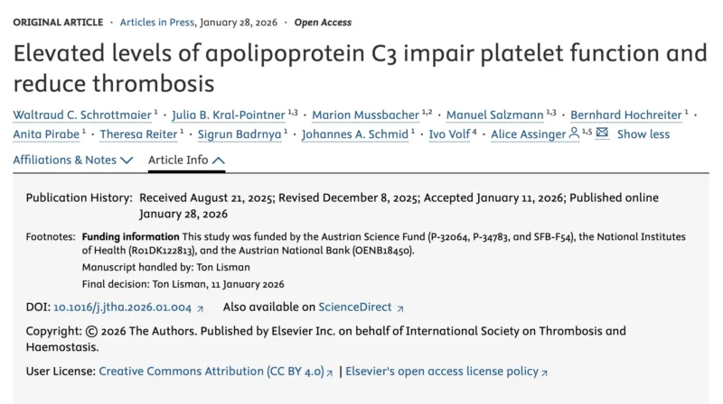 Apolipoprotein C3 as A Paradoxical Inhibitor of Platelet Aggregation and Thrombosis - JTH