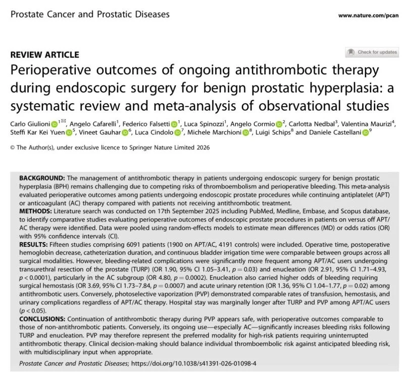 Carlo Giulioni: Perioperative Management of Antithrombotics in Patients Undergoing Endoscopic Prostate Surgery