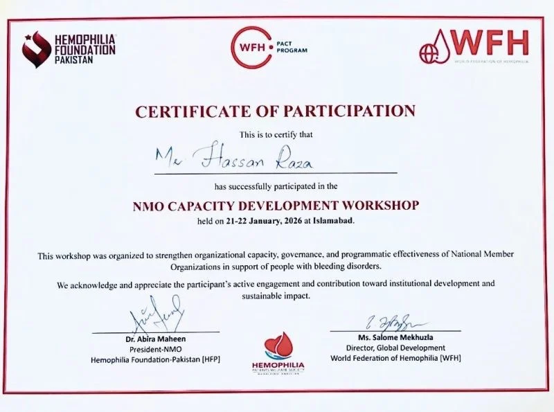 Hassan Raza: Building Sustainable Support for People with Bleeding Disorders in Pakistan 1 Hassan Raza: Building Sustainable Support for People with Bleeding Disorders in Pakistan