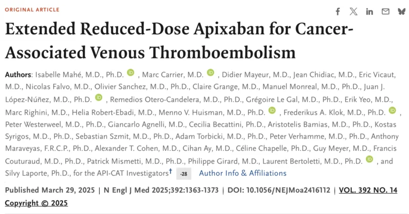 Isabelle Mahé: Cancer Site, Bleeding Risk, and Reduced-Dose Apixaban in Cancer-Associated Thrombosis