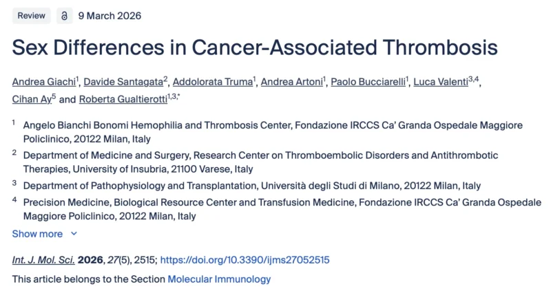 Roberta Gualtierotti: How Do Sex and Gender Influence VTE in Patients with Cancer?