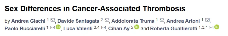 Santagata Davide: How Biological Sex Influences Thrombotic Risk in Patients with Cancer?