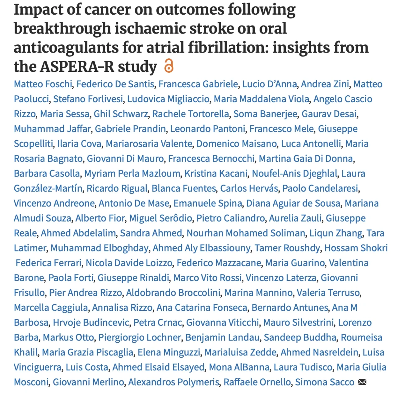 Matteo Foschi: Cancer Worsens Prognosis after Breakthrough Ischemic Stroke Despite Oral Anticoagulation 1 Matteo Foschi: Cancer Worsens Prognosis after Breakthrough Ischemic Stroke Despite Oral Anticoagulation