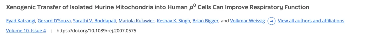 Volkmar Weissig: Cellular Uptake of Isolated Mitochondria and Its Implications for Mitochondrial Transfer