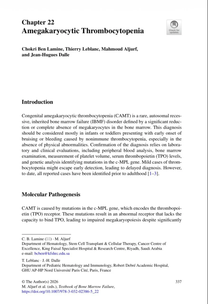 Chokri Ben Lamine: Contributing to a Landmark Chapter on Amegakaryocytic Thrombocytopenia in Bone Marrow Failure