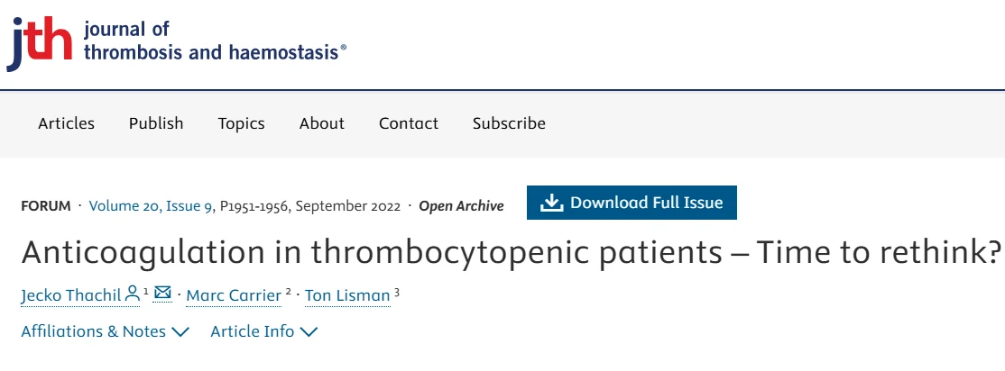 Jecko Thachil։ How to Anticoagulate Patients with Thrombocytopenia and Thrombosis