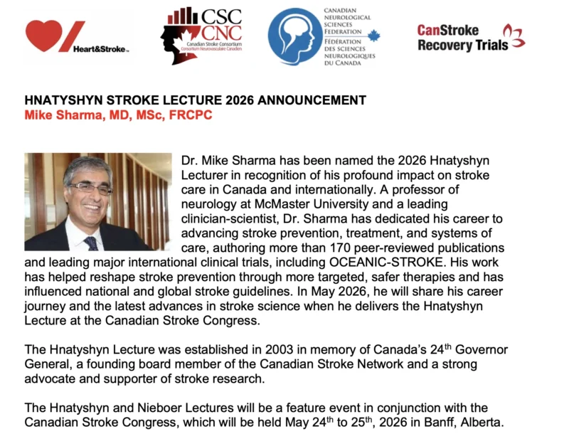 Mike Sharma Named 2026 Hnatyshyn Lecturer for His Profound Impact on Stroke Care - Heart and Stroke