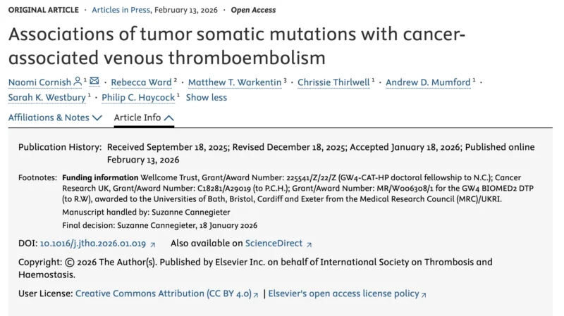 Tumor Mutations and VTE Risk - New Insights from a 12,500-Patient Cancer Study - JTH