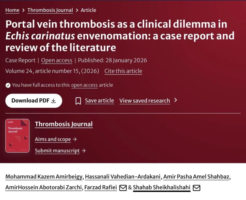 Shahab Sheikhalishahi: A Rare Case of Portal Vein Thrombosis After Echis Carinatus Envenomation 1 Shahab Sheikhalishahi: A Rare Case of Portal Vein Thrombosis After Echis Carinatus Envenomation