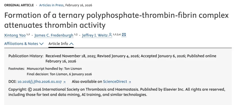 A Self-Regulatory Mechanism of The PolyP-Thrombin-Fibrin Complex - JTH