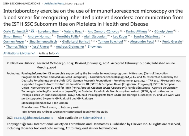 Immunofluorescence Blood Smear Analysis Validated for Diagnosing Inherited Platelet Disorders - JTH