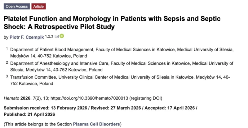 Piotr Czempik: Hidden Platelet Dysfunction in Sepsis and Septic Shock