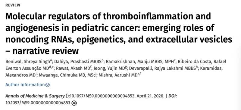 Prashasti Dahiya: Key Molecular Insights on Thromboinflammation and Angiogenesis in Pediatric Cancer