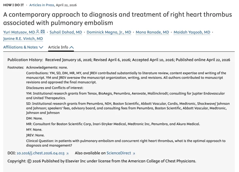 Mona Ranade: A Contemporary Framework for Managing Right Heart Thrombus in PE