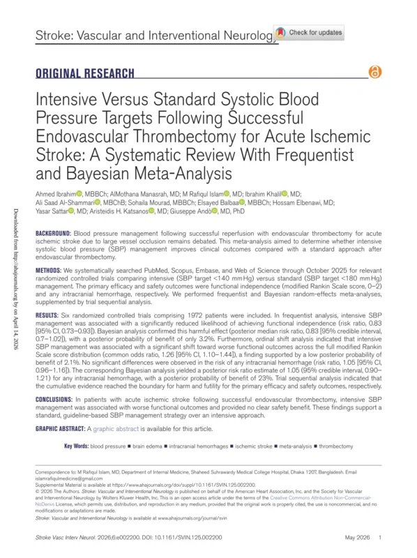 Hossam El Benawi: Intensive Blood Pressure Reduction May Worsen Outcomes After Thrombectomy