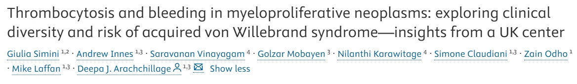 Giulia Simini: Acquired von Willebrand Syndrome and Coagulation Abnormalities in MPN-Associated Thrombocytosis