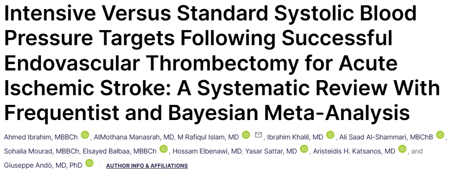 M Rafiqul Islam: Post-Thrombectomy Blood Pressure Management in Acute Ischemic Stroke