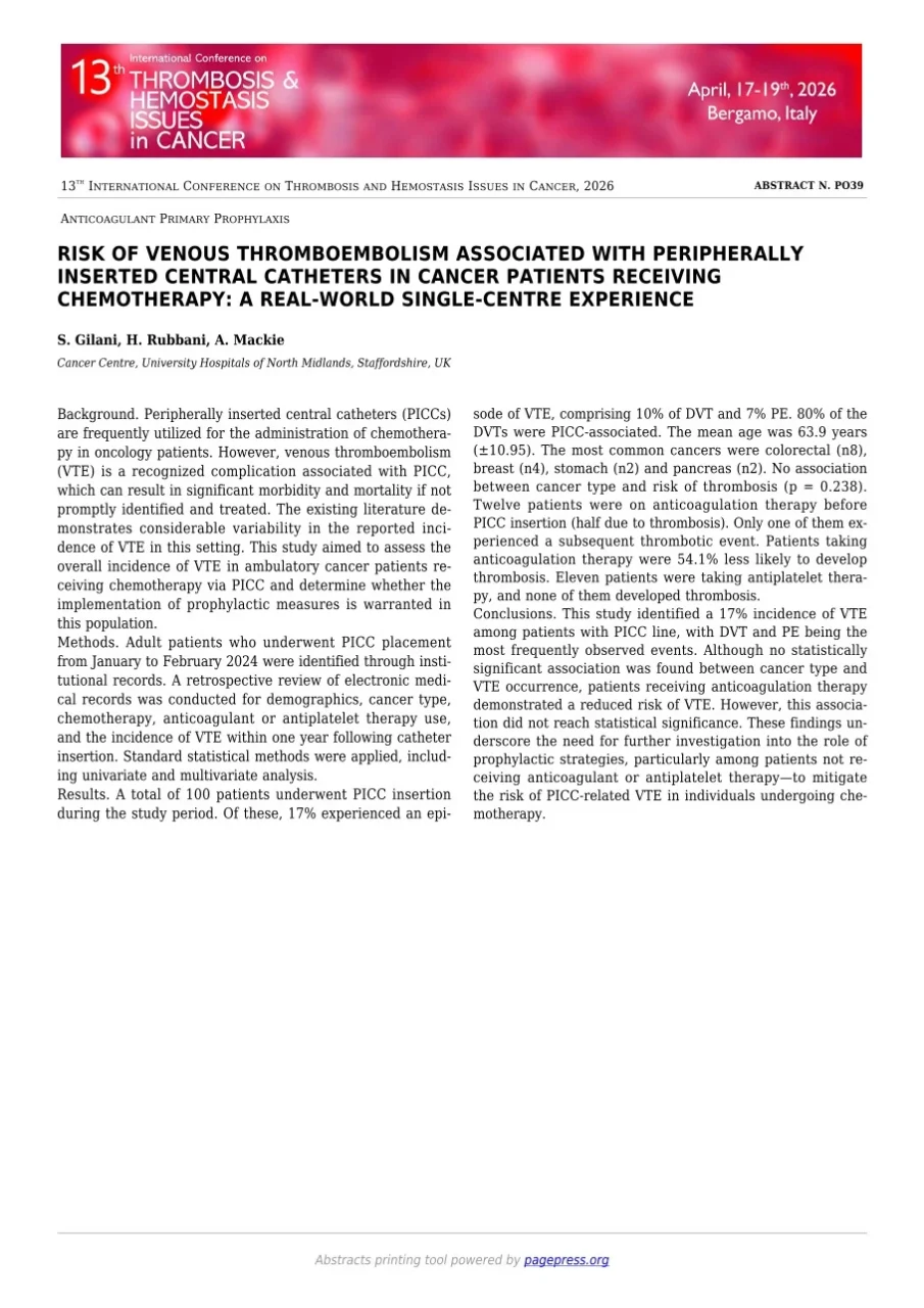 Shahid Gilani: Risk of Thrombosis in Central Venous Catheters in Cancer Patients