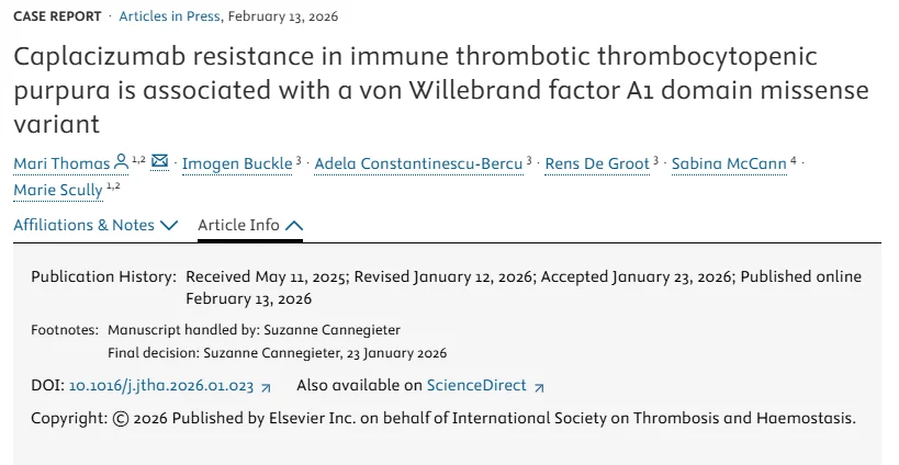 A Novel Genetic Mechanism of Caplacizumab Resistance in iTTP - JTH