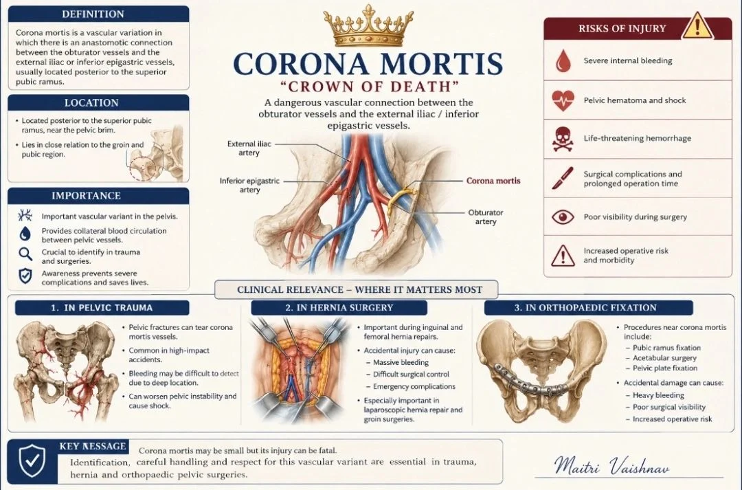 Maitri Vaishnav: Anatomical Variability and Surgical Relevance of Corona Mortis