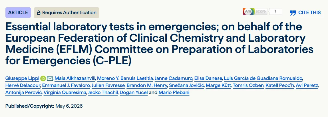 Giuseppe Lippi: Essential Laboratory Testing in Emergencies