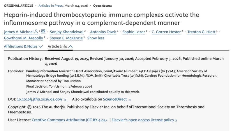The Inflammasome Pathway as a Key Positive Regulator of HIT Pathology - JTH