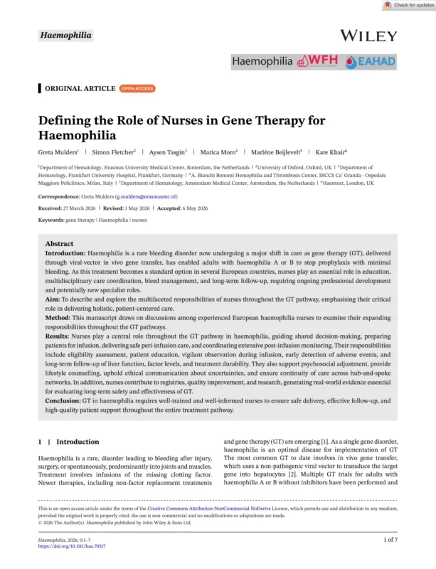 Greta Mulders: Nursing Leadership in Haemophilia Gene Therapy 1 Greta Mulders: Nursing Leadership in Haemophilia Gene Therapy
