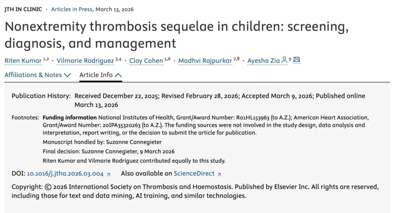 The Long-Term Organ-Specific Complications of Nonextremity Thrombosis in Children - JTH