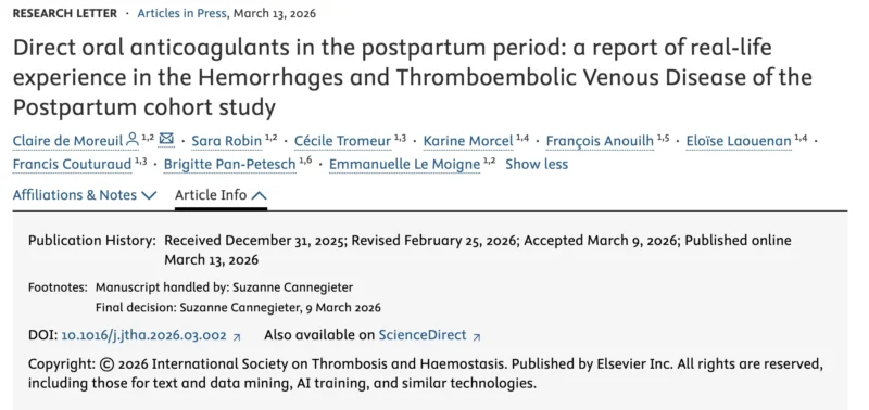 Is Postpartum DOAC Use A Real-World Alternative to LMWH and VKA? - JTH