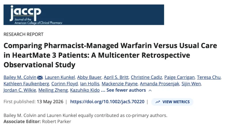 Stuart T. Haines: Pharmacist-Led Warfarin Management Improves Therapeutic Control in HeartMate 3 LVAD Patients