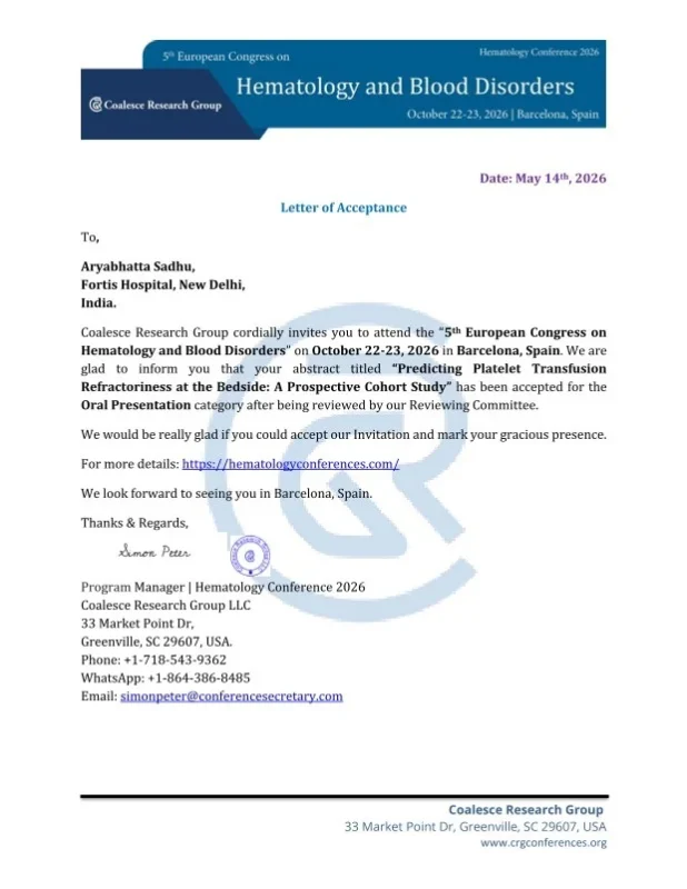 Aryabhatta Sadhu: Honoured to Speak at The 5th European Congress on Hematology and Blood Disorders