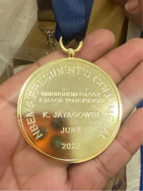 Jayagowri Karthikeyan: Grateful to Receive NBEMS President’s Gold Medal for Excellence In Immunohematology and Blood Transfusion