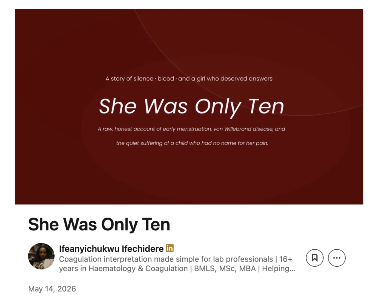 Ifeanyichukwu Ifechidere: The Overlooked Diagnosis of VWD in Young Girls With Menorrhagia