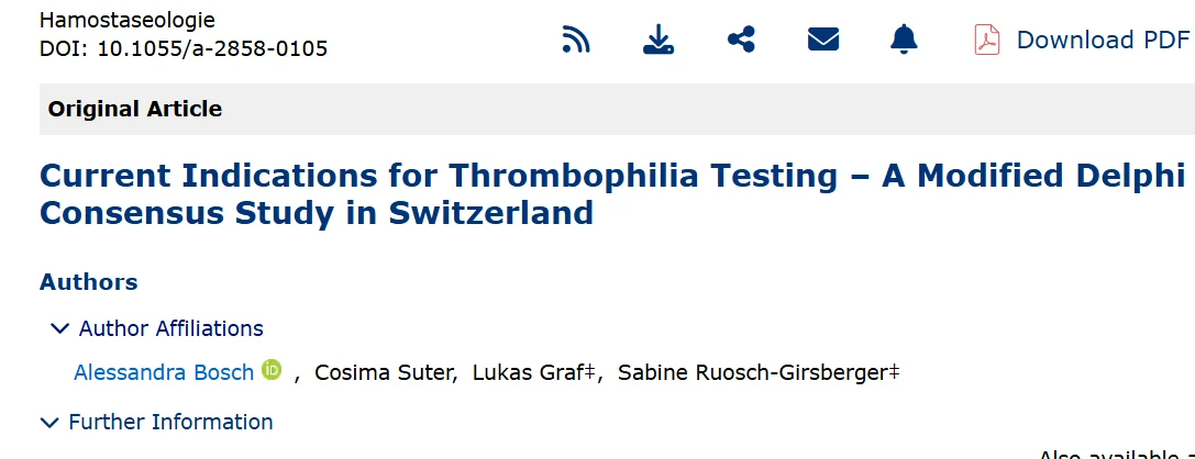 Alessandra Bosch: Swiss Delphi Consensus Study on Thrombophilia Testing Indications 1 Alessandra Bosch