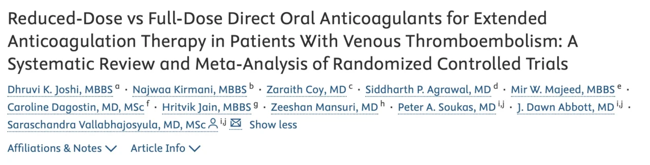 Dhruvi Joshi: Reduced-Dose DOAC Therapy in Patients With Venous Thromboembolism