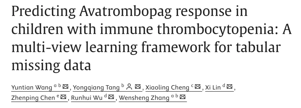 Yuntian Wang: Multi-View Learning for Predicting Avatrombopag Response in Pediatric Immune Thrombocytopenia