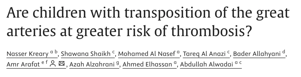 Mohamed Al Nasef: A Cohort Analysis of Increased Perioperative Thrombosis Risk in Neonates with TGA