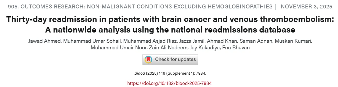 Saman Adnan: New Research Explores Readmission Risk in Brain Cancer Patients With VTE