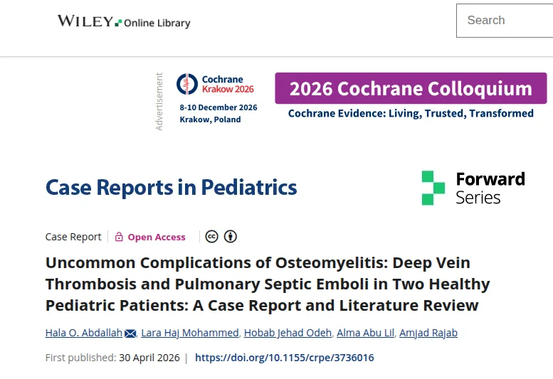 Hobab Odeh: Thromboembolic Complications of Osteomyelitis in Children