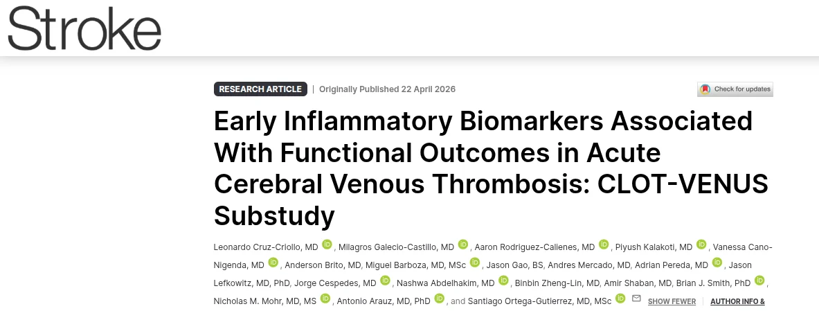 Sonu Bhaskar: Inflammatory Biomarkers in Acute Cerebral Venous Sinus Thrombosis