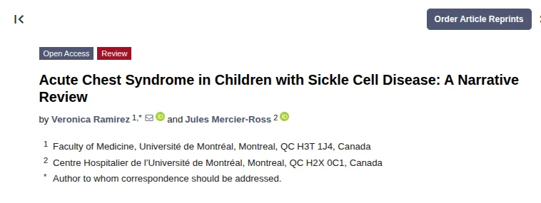 Jules Mercier-Ross: A Narrative Review of Acute Chest Syndrome in Pediatric Patients with SCD