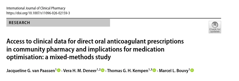 Jacqueline van Paassen: Lack of Essential Clinical Data in DOAC Prescriptions in Community Pharmacies