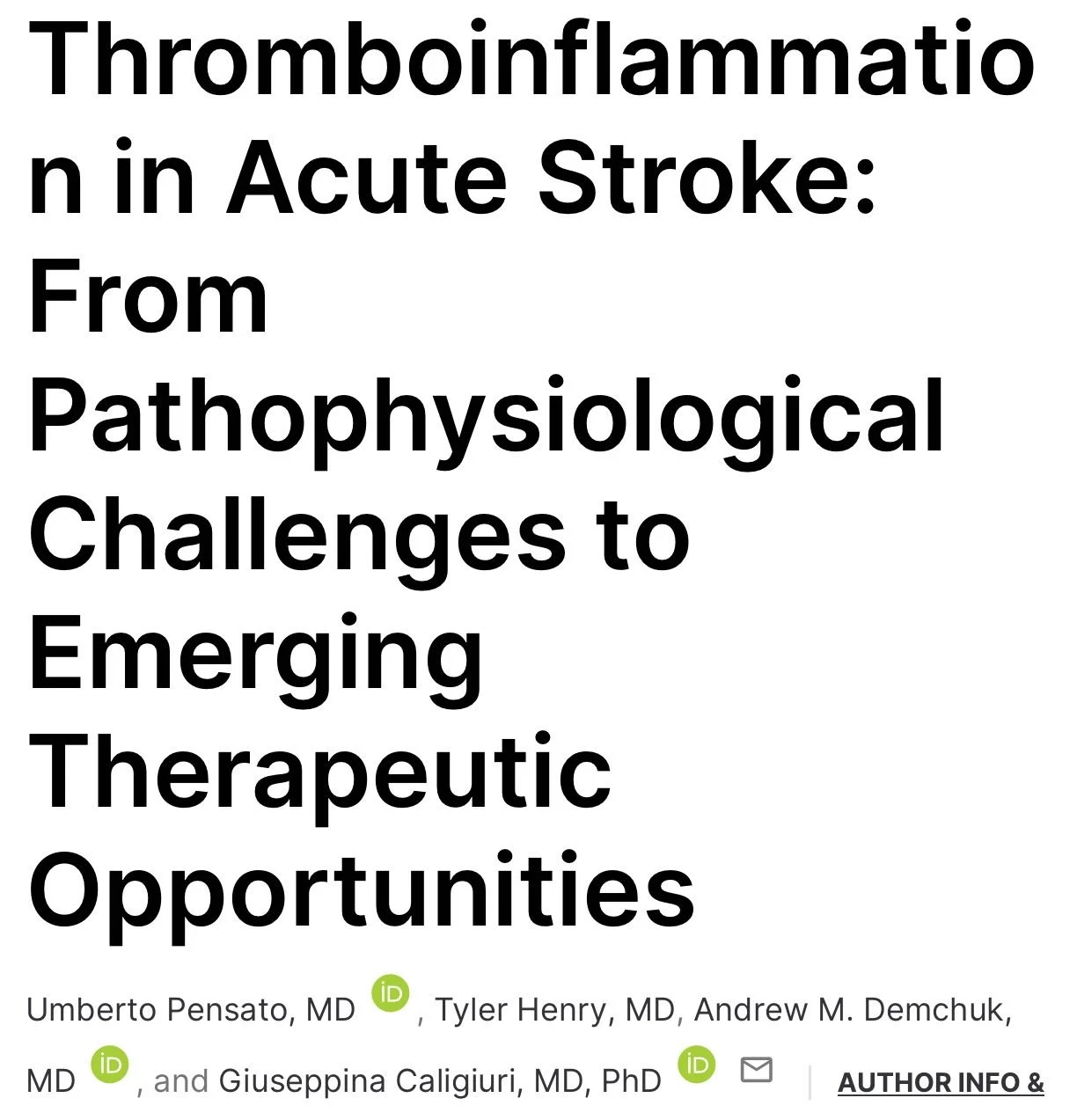 Giuseppina Caligiuri: Pathophysiological Challenges and Emerging Therapeutic Strategies in Acute Stroke 1 Giuseppina Caligiuri: Pathophysiological Challenges and Emerging Therapeutic Strategies in Acute Stroke