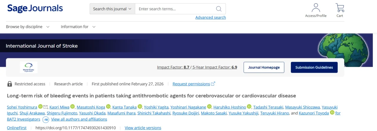 International Journal of Stroke: Oral Anticoagulants and DOAC–Antiplatelet Therapy Are Associated with Increased Major Bleeding Risk