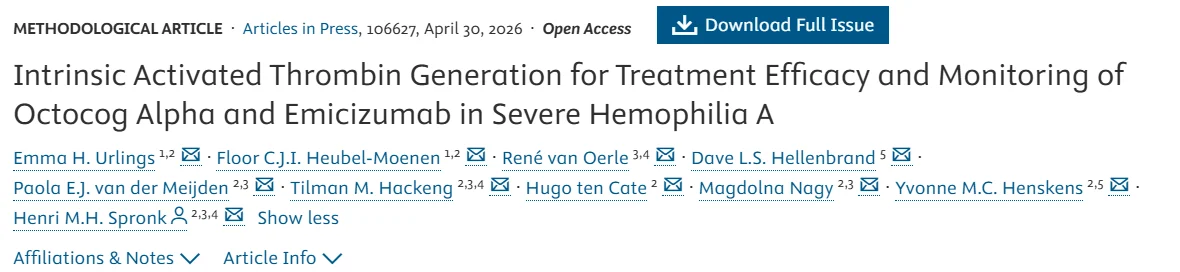 Flora Peyvandi: Intrinsic Thrombin Generation in Severe Hemophilia A 1 Flora Peyvandi: Intrinsic Thrombin Generation in Severe Hemophilia A