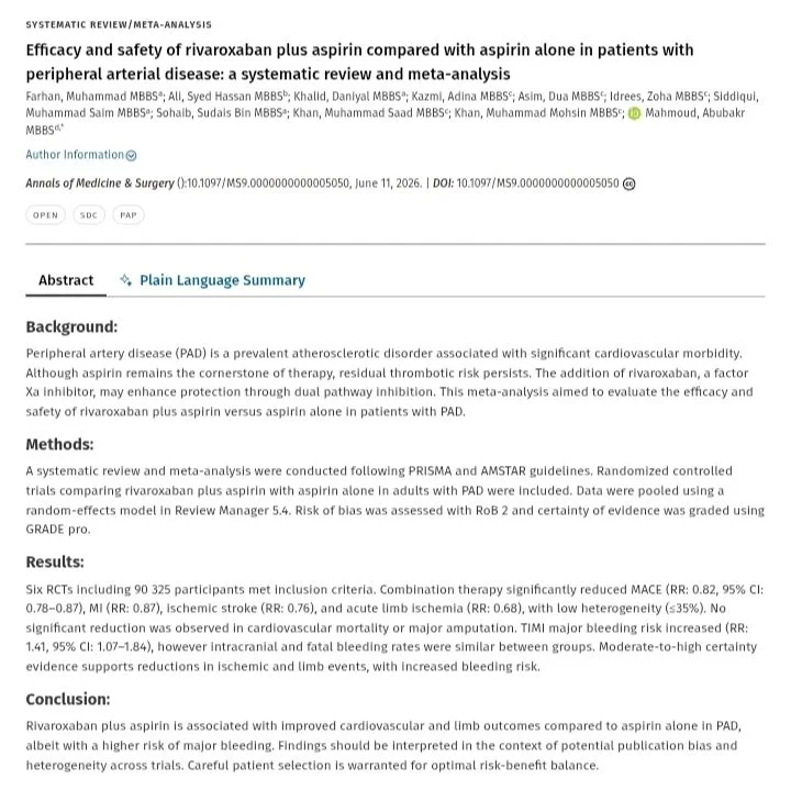 Dua Asim: Efficacy and Safety of Rivaroxaban Plus Aspirin in PAD Patients
