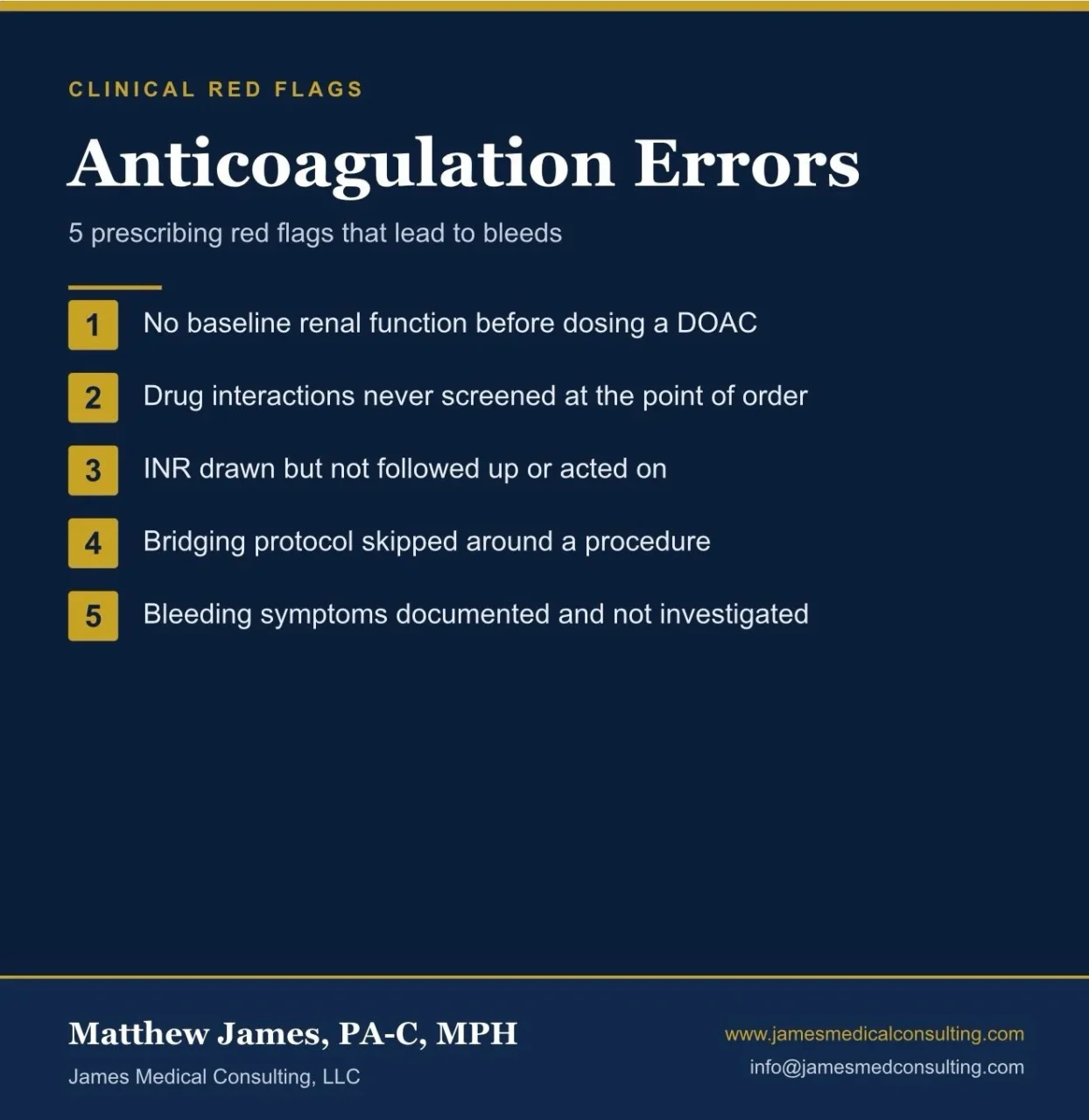 Matthew James: Anticoagulation Errors - 5 Prescribing Red Flags That Lead to Bleeding 1 Matthew James: Anticoagulation Errors - 5 Prescribing Red Flags That Lead to Bleeding